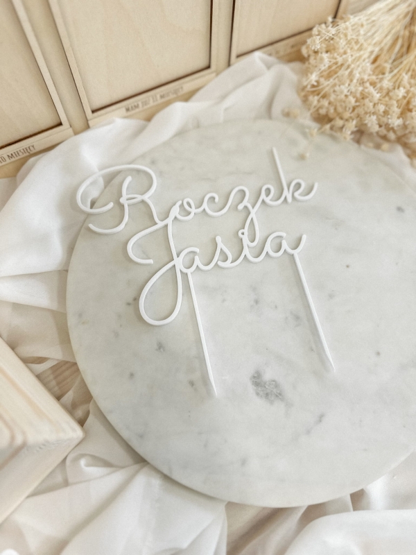 Topper na tort, topper na roczek, białe szkło akrylowe, be a bear